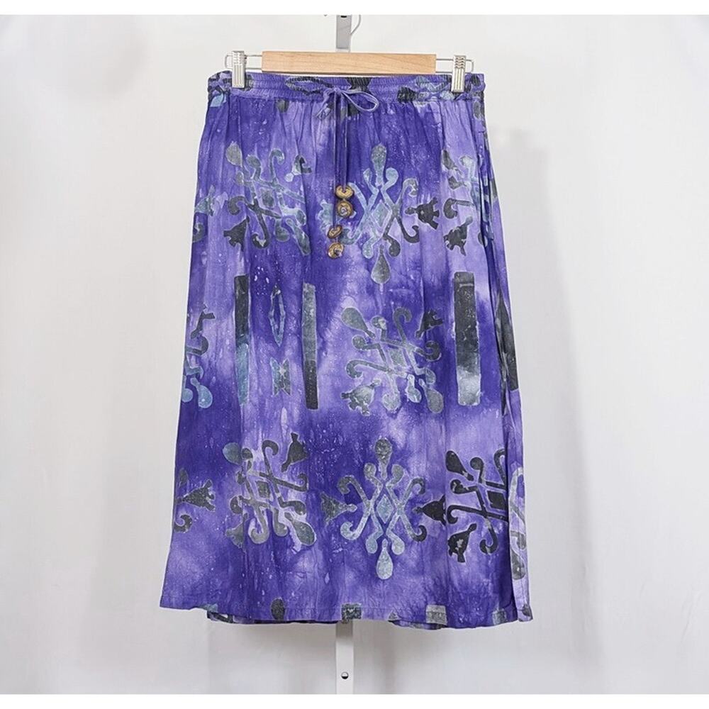 Vintage 90s Skirt Tropical Tantrum Hawaii Purple Batik Print Women's Size S M